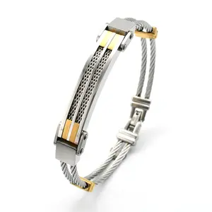 Wholesale Water Proof PVD Gold Plating 316L Stainless Steel Wire Cuff Bangle Bracelet for Men