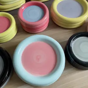 Delicate hand-painted clashing color creative chubby plate cute round ceramic cake snack dish jewelry storage plate easy to wash