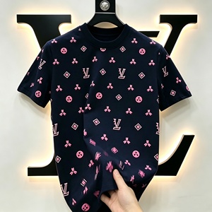 Designer brand casual 100% cotton custom-made L V printed high-quality summer short-sleeved T-<b>shirt</b> for men - Product Image 1
