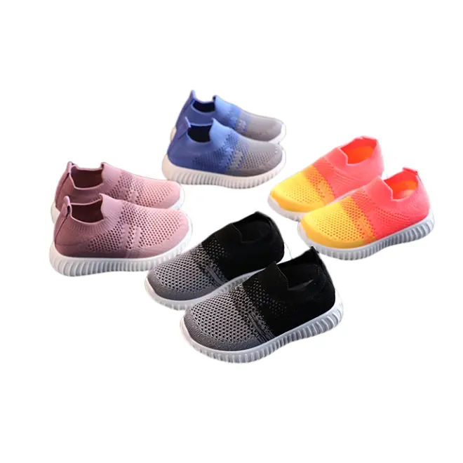 새로운 색상 디자인 작은 큰 어린이 신발 니트 메쉬 통기성 슬립 학생 학교 신발 캐주얼 신발 소년 소녀를위한 어린이