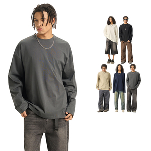 Camisetas Lisas de Manga Larga para Hombre al por Mayor, Camisetas de Color Sólido con Logotipo Personalizado, Camiseta Unisex de Hombros Caídos, Camiseta Extra Grande - Product Image 4