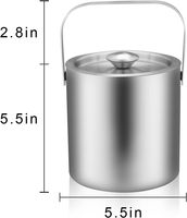 Seau à glace en acier inoxydable à double paroi isolé, seau à glace en métal de 3 L, seau à glace à vin en acier inoxydable avec pince