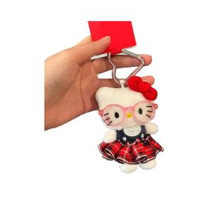 Sac à dos Hello Kitty en peluche avec pendentif, sac à lunettes mignon avec jupe à carreaux, poupée en tissu brodée pour filles, fonction de réconfort pour poupée - Product Image 5