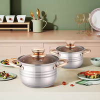 Set Peralatan Masak Stainless Steel 12-Piece Double Bottom, Kombinasi Wajan, Panci Susu, Panci Sup, Tanpa Lapisan