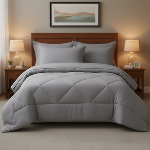 All-Season Microfiber Comforter Set in Soft Smoke <b>Grey</b>, Twin/Queen/<b>King</b> <b>Sizes</b>, Includes Sheets and Pillowcases, Premium <b>Bedding</b> - Product Image 2