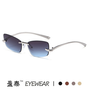 แว่นกันแดดทรงแคทอายไร้กรอบโลหะสีทอง UV400 แฟชั่นสำหรับผู้หญิง - Product Image 4