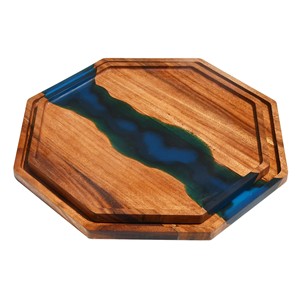 Plateaux de service en bois d'acacia massif Youlike Plateau de service octogonal Plateau de service en résine - Product Image 5