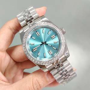 2025 Montre mécanique de luxe pour hommes haut de gamme avec bracelet en acier, incrustations de diamants et cadran bleu avec chiffres romains - Product Image 3