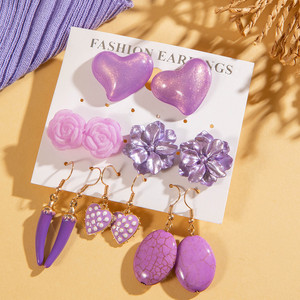 Boucles d'oreilles pendantes Cœur d'amour Camélia Rose Violet pour Femme, Ensemble de Boucles d'oreilles en Argent avec Dés Roses, Bijoux - Product Image 1
