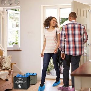 2 Pcs Shoe Cover Boxes Dispenser Foldable <b>Storage</b> Bins and Welcome Please or Remove Sign for <b>Open</b> House Supplies - Product Image 3