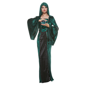 Disfraz de Mago Renacentista Verde para Mujer, Manga Larga, con Capucha, de Poliéster, para Fiesta de Disfraces - Product Image 2