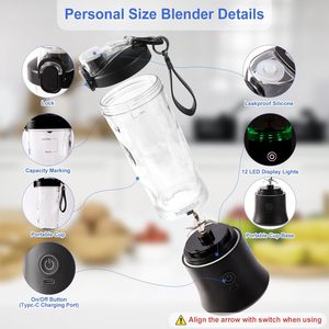 Licuadora Portátil Recargable USB de 600 ml con Cuchilla de Acero Inoxidable, Diseño Mini para Uso en Automóvil, Venta Directa de Fábrica - Product Image 3