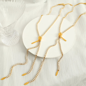 Collier long à fermeture éclair en strass, chaîne dorée, bijou de clavicule pour soirée, accessoire de mode féminin - Product Image 3