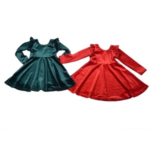 Robe d'automne en velours à volants et motif personnalisé pour bébés et jeunes enfants, longueur genou, en nylon/coton, vente en gros - Product Image 1