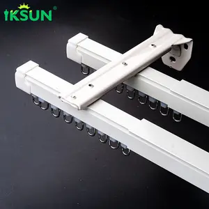 Iksun White Heavy Duty Ajustable Curtain Track Extendable Metal Double Telescopic Ceiling Aluminium Curtain Track Rail