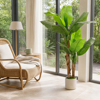 Plante de bananier artificielle de 1,5 m avec feuilles en PEVA, troncs doubles en PE, plante artificielle en pot pour décoration intérieure