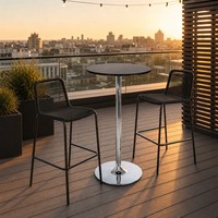 Table de bar ronde moderne, hauteur réglable, base chromée, plateau noir, table de cocktail pour café, restaurant, bar à domicile