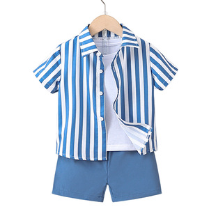 Summer Children's Clothing <strong>Boy</strong> Suit Blue White Contrast Color Short Sleeve Shirt Casual Shorts Two-Piece <strong>Boy</strong> Clothing Set - Product Image 6