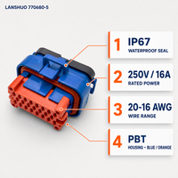 Connecteur d'alimentation automobile domestique 770680-5, étanche IP67, 250V 16A, femelle 23 broches, 20-16 AWG, boîtier PBT, bleu orange