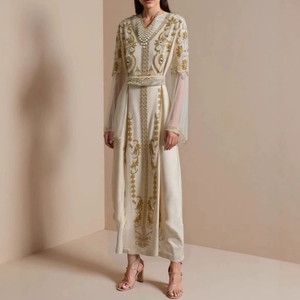 Stile <span class=keywords><strong>palazzo</strong></span> taglie forti 4XL ricamo maglia Splicing tenuta-abito di lusso a manica lunga con perla abiti eleganti da donna - Product Image 1