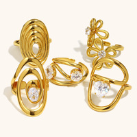 Bague de mariage en acier inoxydable plaqué or 18 carats, style vintage, double creux, géométrique, micro-incrustation de cristaux, vente en gros