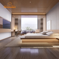 Ensemble de chambre d'hôtel contemporain pour hôtel d'affaires, lit Queen Size, tête de lit capitonnée, meubles en contreplaqué et MDF, écologique, résistant à l'eau