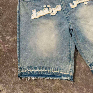 customize men's denim shorts Light Blue Streetwear Baggy shorts y2k Distressed Embroidery Logo <b>jeans</b> for men high quality - Product Image 4