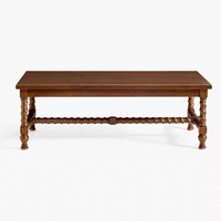 Table basse rectangulaire vintage en noyer avec pieds spirale sculptés, style rustique américain, pour salon ou villa