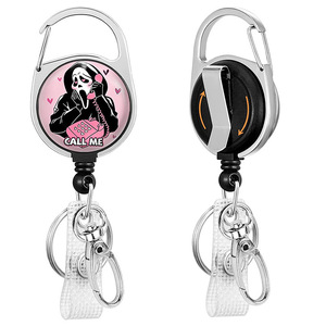   Llavero retráctil de Halloween con clip giratorio de cara de fantasma rosa y hebilla de montañismo - Product Image 2
