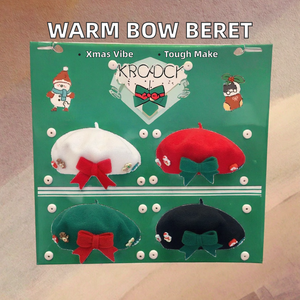 قبعة برعم شتوية من مزيج الصوف الدافئ للنساء عصرية جديدة مع قوس متعدد الاستخدامات للاستخدام اليومي ومشاهد عيد الميلاد - Product Image 2