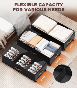 Conteneurs de rangement sous lit réglables de 90 L avec couvercles transparents, rangement sous lit avec roulettes pour vêtements, chaussures, couvertures - Product Image 2