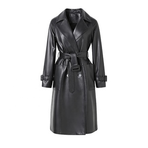 Manteau en cuir long pour <span class=keywords><strong>femme</strong></span>, design tendance automne-hiver, véritable peau de mouton - Product Image 1