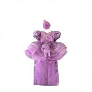 Vestito <span class=keywords><strong>da</strong></span> <span class=keywords><strong>Principessa</strong></span> per Bambine 3-8 Anni, Tutu Viola con Paillettes, Pizzo e Fiocco, per Feste di Compleanno - Product Image 1