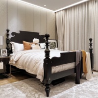 Lit de princesse à colonnes basses de style américain, luxe léger, Ethan Allen Quincy, style rétro, personnalisable, entièrement en bois massif, sculpté, pour chambre principale