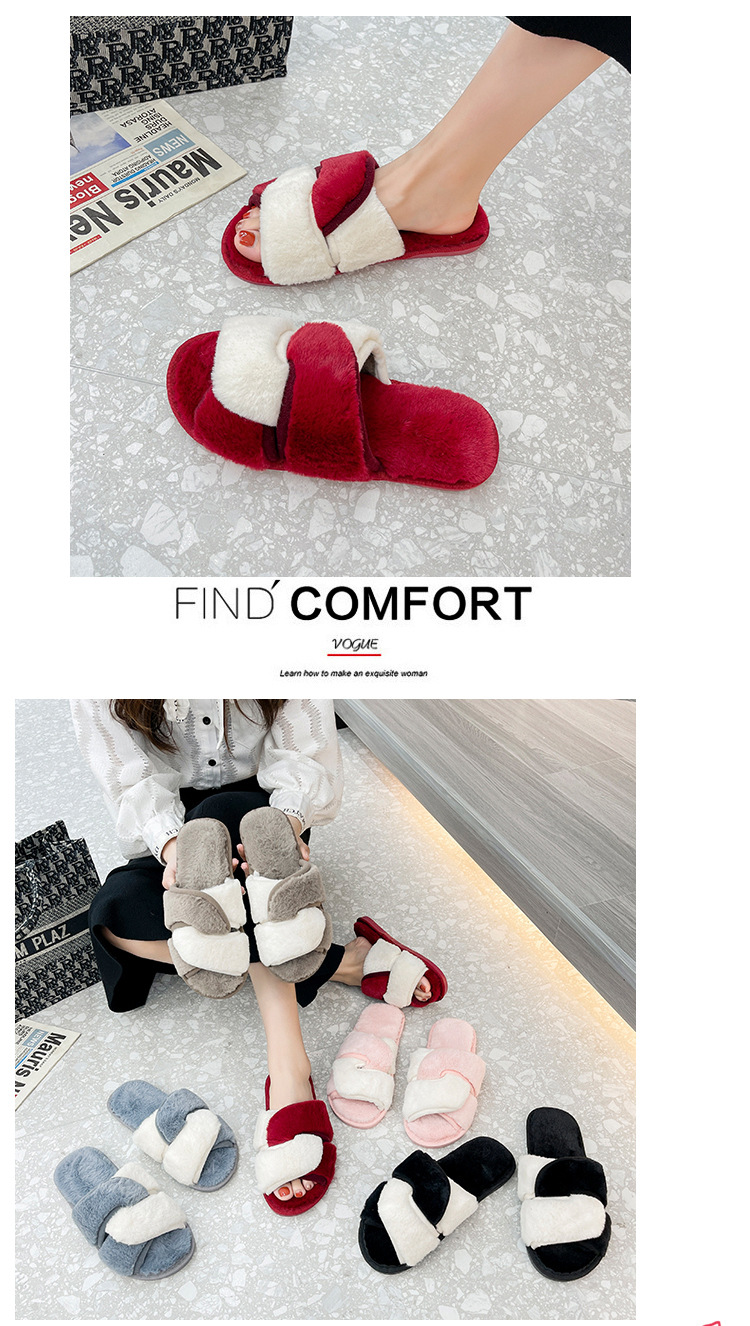 Women Color Cross Slippers Indoor and Outdoor Warm Shoes Bedroom Cotton Slippers