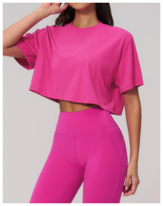 Vêtements de sport en promotion, t-shirt de sport respirant et confortable, coupe ample, manches courtes, haut de yoga pour femmes, haut de loisirs pour la course à pied - Product Image 3