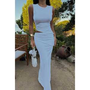 ชุดลำลองสองชิ้นสำหรับผู้หญิง สีขาว ดีไซน์จับจีบเหนือเข่า ไซส์ XS สำหรับชุดฤดูใบไม้ร่วง - Product Image 5