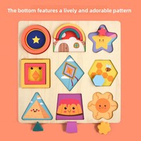 Papan Puzzle Bentuk Geometris Kayu Montessori Kustom, Blok Pola Pencocokan Warna, Mainan Edukasi Motorik Halus untuk Anak-anak OEM ODM