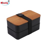 Bento yemek kabı ayırıcı ve çatal bıçak takımı ile öğle konteynerler bambu elyaf çift katmanlı yemek kabı bambu kapaklı