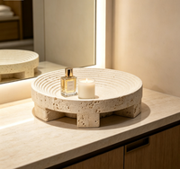 Plateau de vanité rond en travertin personnalisé, pierre naturelle faite à la main pour la maison, l'hôtel, le comptoir de salle de bain, plateau de rangement pour bijoux