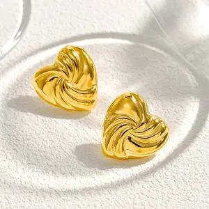 MICCI Hot Selling Gold Womens 18K Gold Plated Stainless Steel Heart Earrings Wholesale For Women