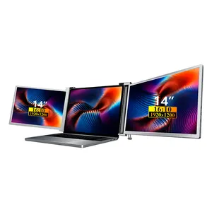 Portable tri screen monitor folding monitor dual portable display 14 inch with bracket 2k lcd ips 1080p screen tiktok hot sale