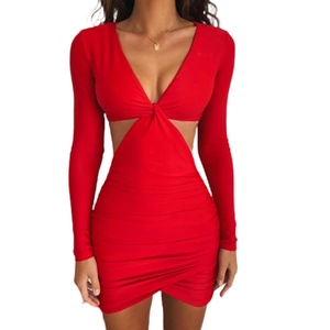 Nuevo Vestido Vaquero Vintage de Otoño para Mujer, Sexy, con Cuello en V Profundo, Manga Larga, Corte Ajustado y Evase, Plisado, con Cuello que Revela la Cintura y Volantes - Product Image 3