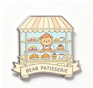 <b>Cute</b> <b>Bear</b> Patisserie Enamel Pin Metal Letterpress Printed Single Side Brooch for Gift and Apparel Accessory - Product Image 1