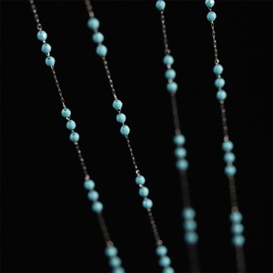 Vintage Jewelry Necklace Stainless Steel <b>Blue</b> <b>Beads</b> Link Chain butterfly Charm Tassel Necklace - Product Image 6