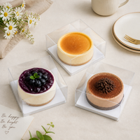 Boîte d'emballage carrée transparente et écologique pour gâteaux, conteneur en PET, plateau antidérapant blanc, bande en papier personnalisée pour mini-gâteaux (personnalisable)