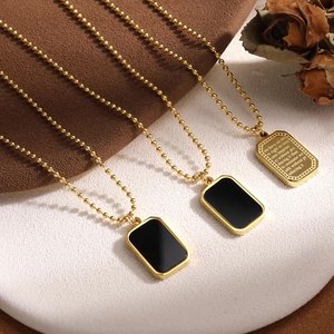 Collana con Amuleto Rettangolare Personalizzabile, <span class=keywords><strong>Catena</strong></span> con Perline Confortevoli, Ciondolo Nero in Acciaio Inossidabile Placcato Oro 18K PVD - Product Image 3