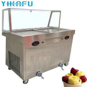 Muebles helado frito máquina de rollo de yogur de leche de congelados 50 cm de acero Pan