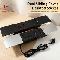 FYNOVA Prise de courant encastrée de bureau à double couvercle coulissant avec 2 prises universelles, 2 USB-A+C et RJ45 HD pour table de conférence