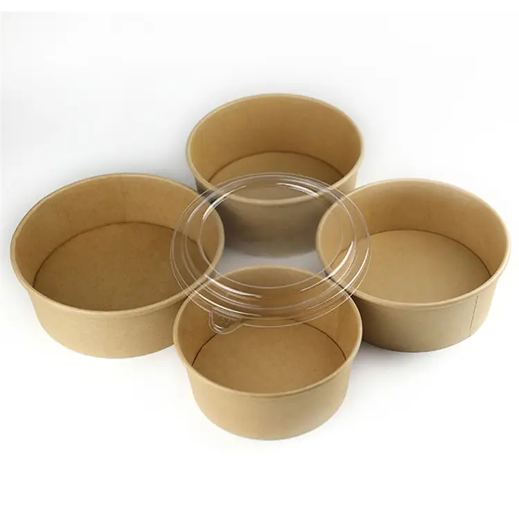 Disposable eco-friendly biodegradable single/double PE/PLA coated kraft paper food containers kraft paper food bowls with lid
